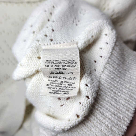 Free Free People Cream Distressed Cropped Sweater M/L Boho Fall Cotton - Picture 5 of 7